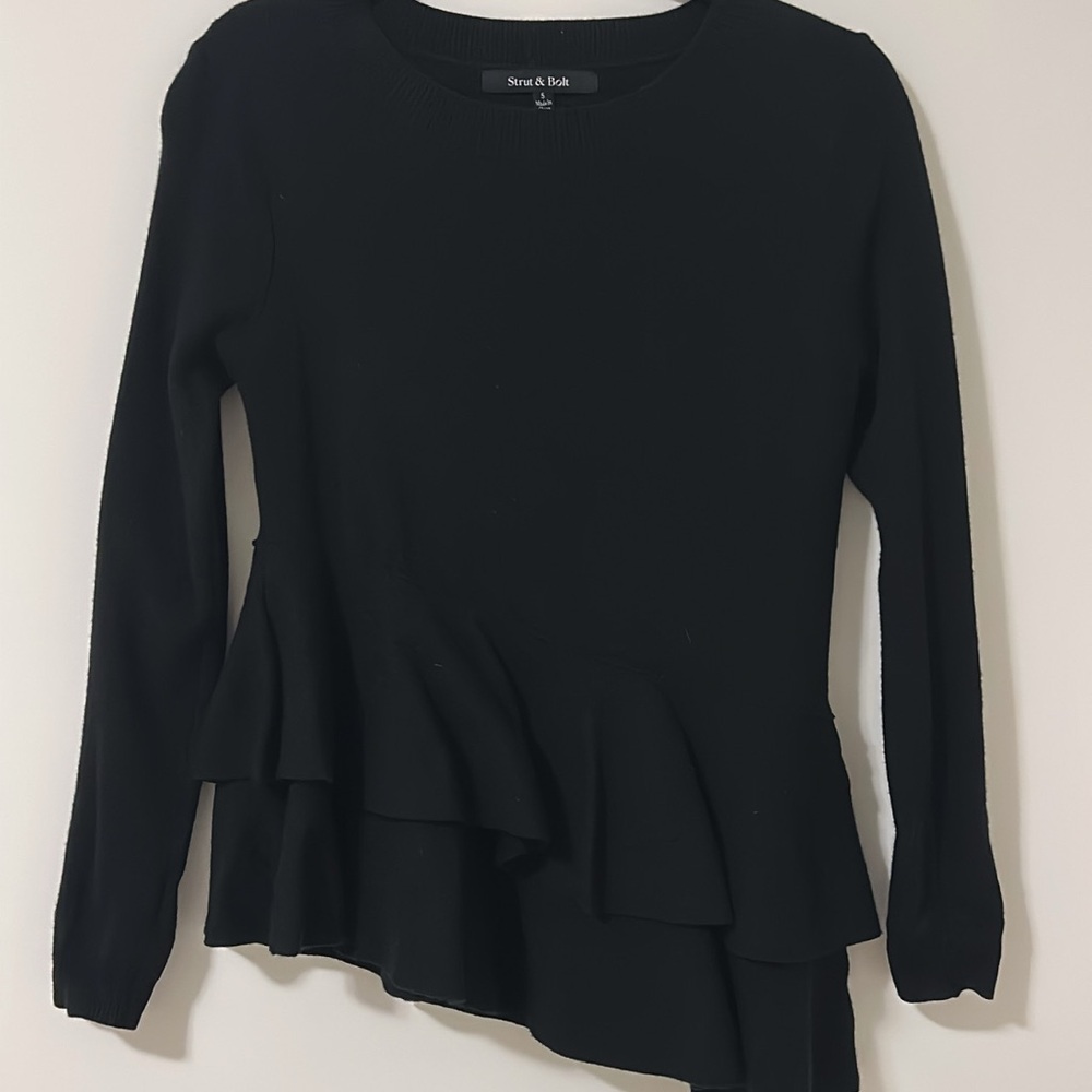 Black Asymmetrical Ruffle Top
